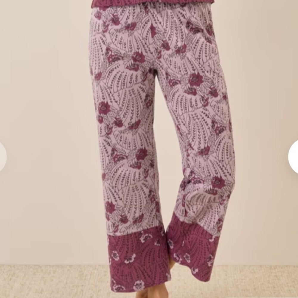 Pact Organic Cotton Wide Leg Pants Floral Lounge Pink Medium Staycation Sleep